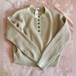Joe Fresh Ribbed Henley Sweater in Beige and Cream